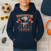 Firefighter Thin Red Line Flag Skull Kids Hoodie