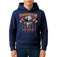 Firefighter Thin Red Line Flag Skull Kids Hoodie