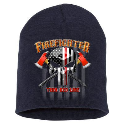 Firefighter Thin Red Line Flag Skull Short Acrylic Beanie