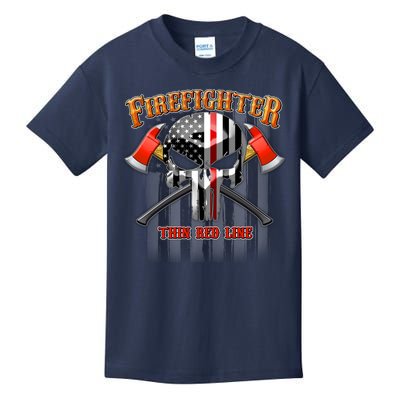 Firefighter Thin Red Line Flag Skull Kids T-Shirt