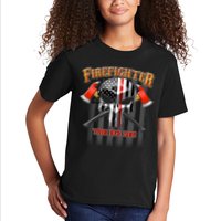 Firefighter Thin Red Line Flag Skull Kids T-Shirt