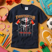 Firefighter Thin Red Line Flag Skull Kids T-Shirt