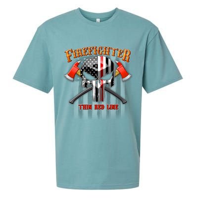 Firefighter Thin Red Line Flag Skull Sueded Cloud Jersey T-Shirt