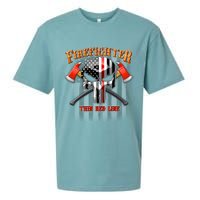 Firefighter Thin Red Line Flag Skull Sueded Cloud Jersey T-Shirt