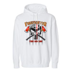 Firefighter Thin Red Line Flag Skull Garment-Dyed Fleece Hoodie