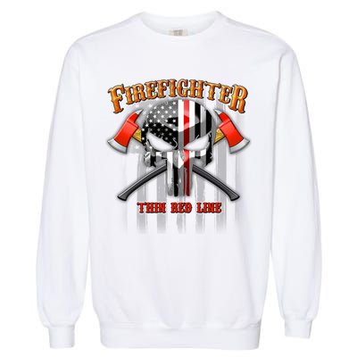 Firefighter Thin Red Line Flag Skull Garment-Dyed Sweatshirt