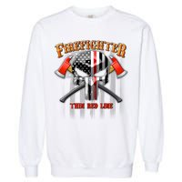 Firefighter Thin Red Line Flag Skull Garment-Dyed Sweatshirt