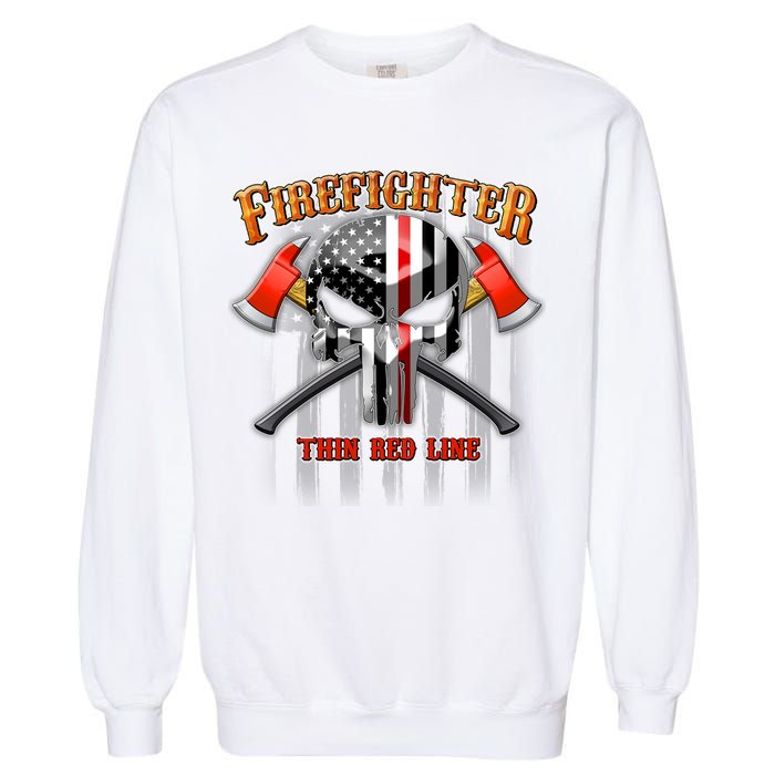 Firefighter Thin Red Line Flag Skull Garment-Dyed Sweatshirt