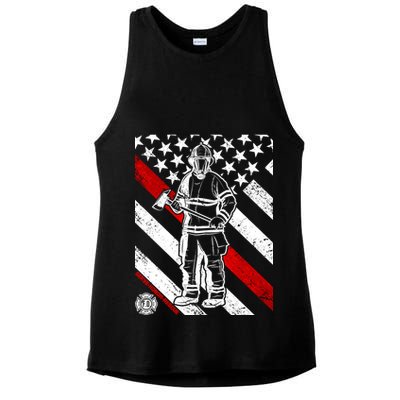 Firefighter Thin Red Line Serve Honor Rescue Ladies PosiCharge Tri-Blend Wicking Tank