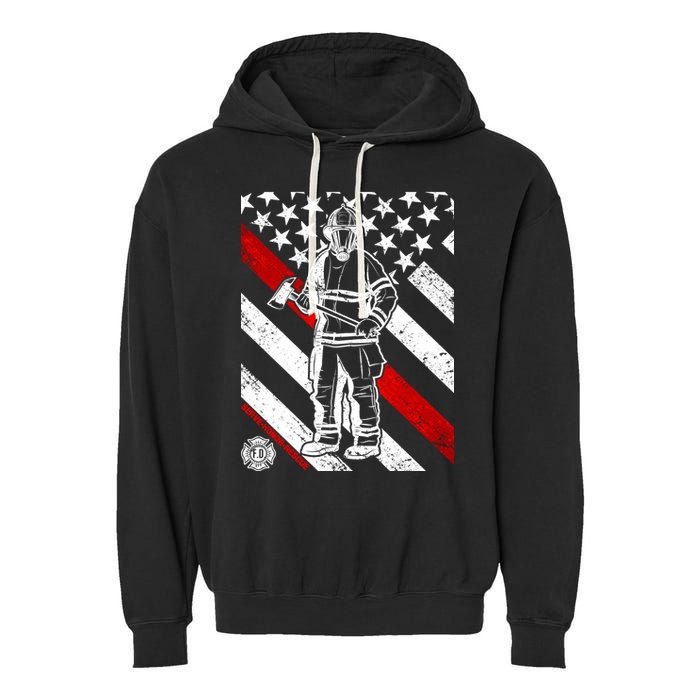 Firefighter Thin Red Line Serve Honor Rescue Garment-Dyed Fleece Hoodie