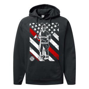 Firefighter Thin Red Line Serve Honor Rescue Performance Fleece Hoodie