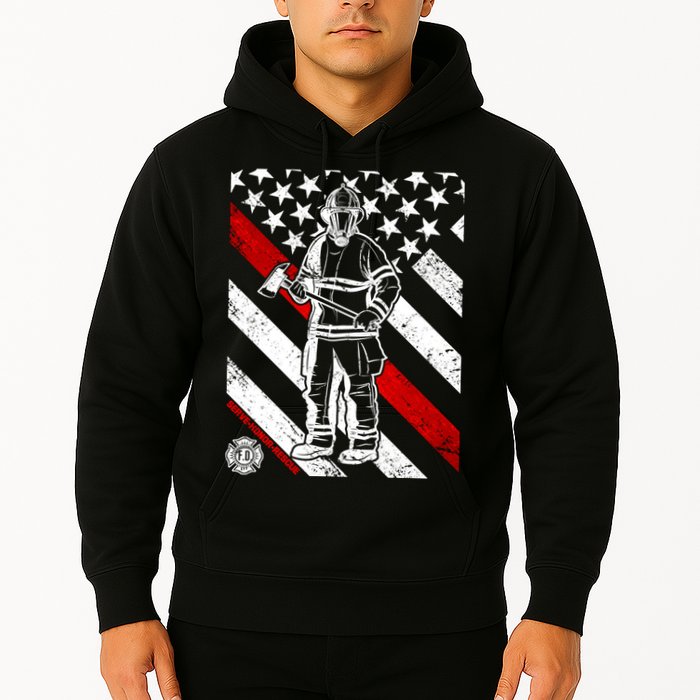 Firefighter Thin Red Line Serve Honor Rescue Hoodie