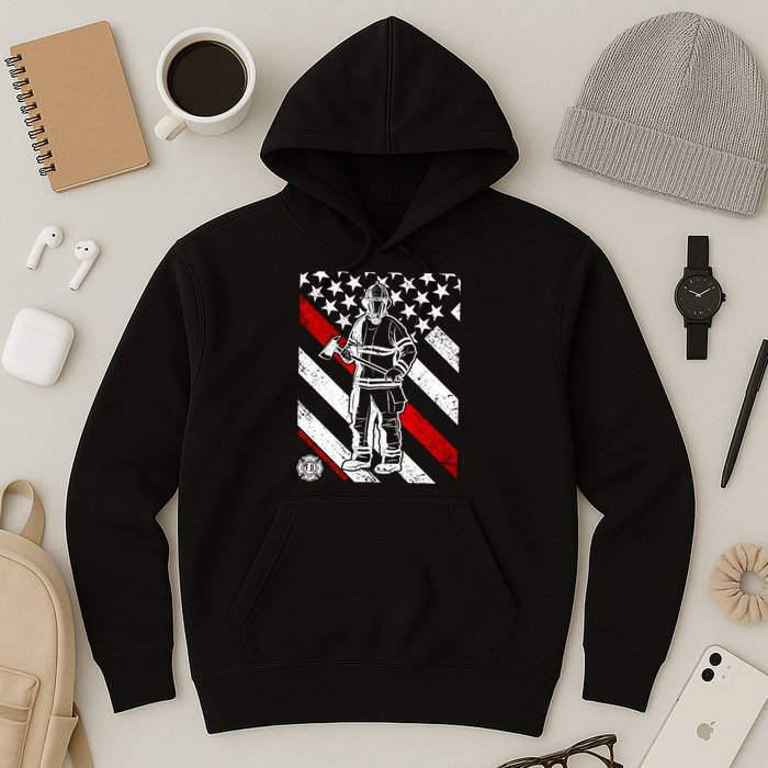 Firefighter Thin Red Line Serve Honor Rescue Hoodie