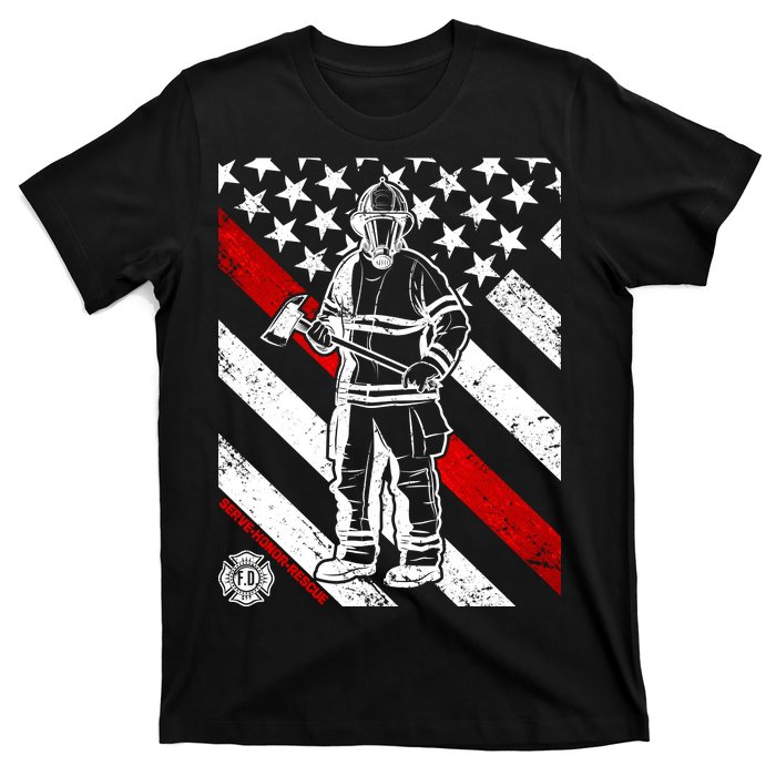 Firefighter Thin Red Line Serve Honor Rescue T-Shirt