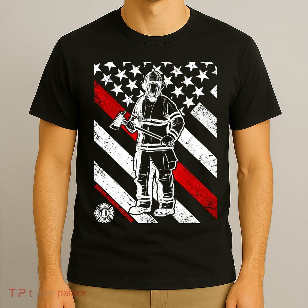 Firefighter Thin Red Line Serve Honor Rescue T-Shirt