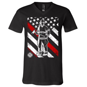 Firefighter Thin Red Line Serve Honor Rescue V-Neck T-Shirt