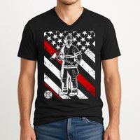 Firefighter Thin Red Line Serve Honor Rescue V-Neck T-Shirt