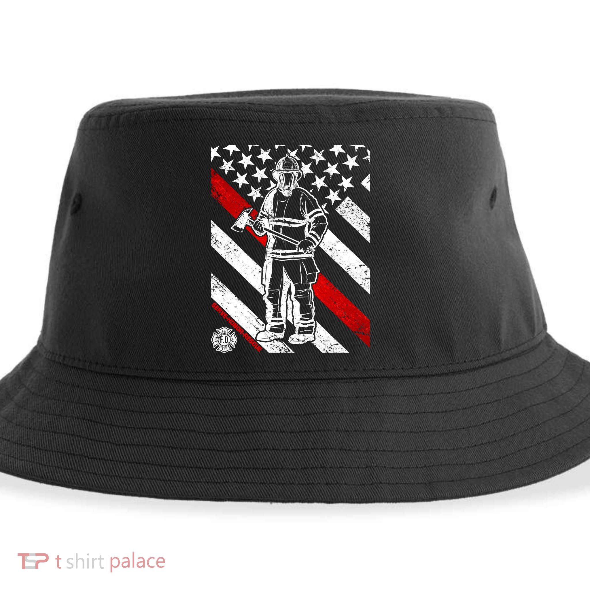 Firefighter Thin Red Line Serve Honor Rescue Sustainable Bucket Hat