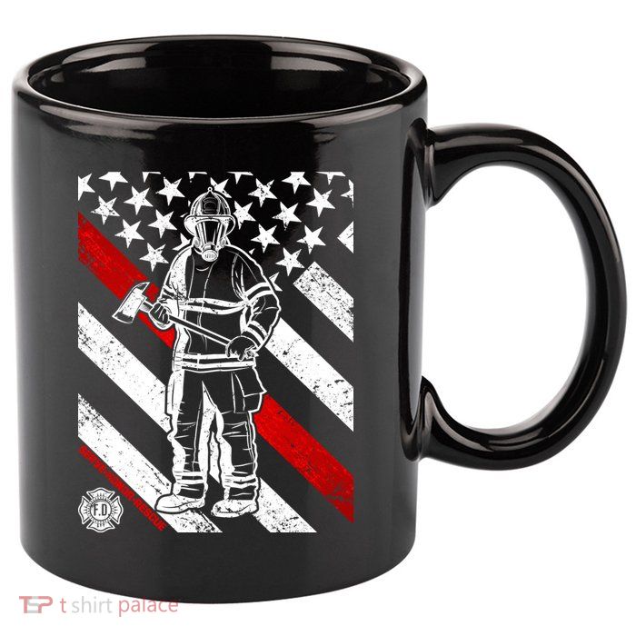 Firefighter Thin Red Line Serve Honor Rescue 11oz C Handle Ceramic Mug
