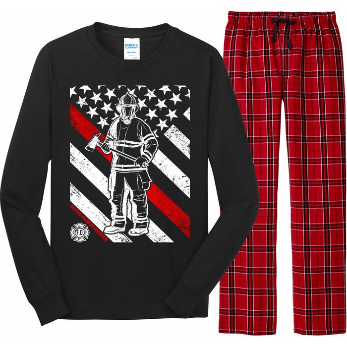 Firefighter Thin Red Line Serve Honor Rescue Long Sleeve Pajama Set