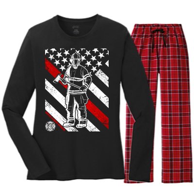 Firefighter Thin Red Line Serve Honor Rescue Women's Long Sleeve Flannel Pajama Set 