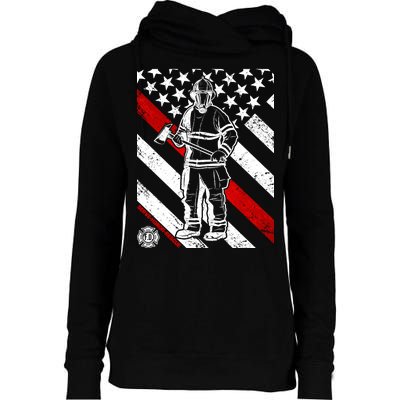 Firefighter Thin Red Line Serve Honor Rescue Womens Funnel Neck Pullover Hood