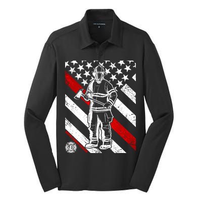 Firefighter Thin Red Line Serve Honor Rescue Silk Touch Performance Long Sleeve Polo