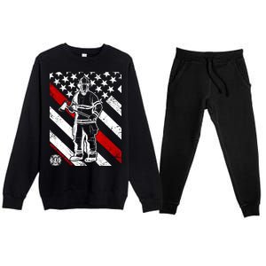 Firefighter Thin Red Line Serve Honor Rescue Premium Crewneck Sweatsuit Set