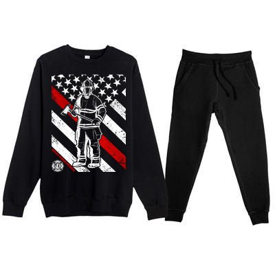 Firefighter Thin Red Line Serve Honor Rescue Premium Crewneck Sweatsuit Set