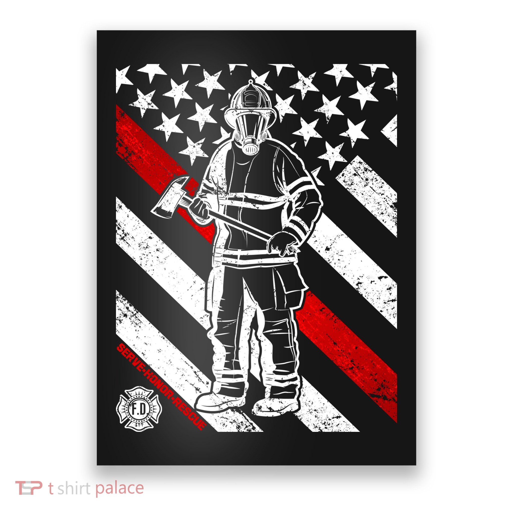 Firefighter Thin Red Line Serve Honor Rescue Poster