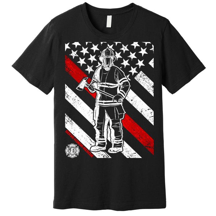 Firefighter Thin Red Line Serve Honor Rescue Premium T-Shirt