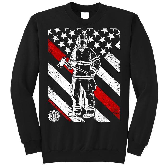 Firefighter Thin Red Line Serve Honor Rescue Tall Sweatshirt