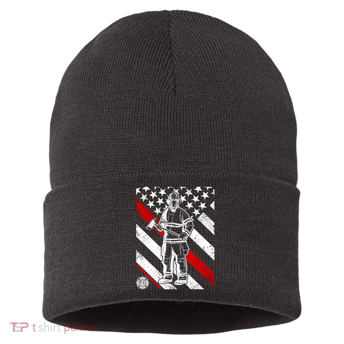 Firefighter Thin Red Line Serve Honor Rescue Sustainable Knit Beanie