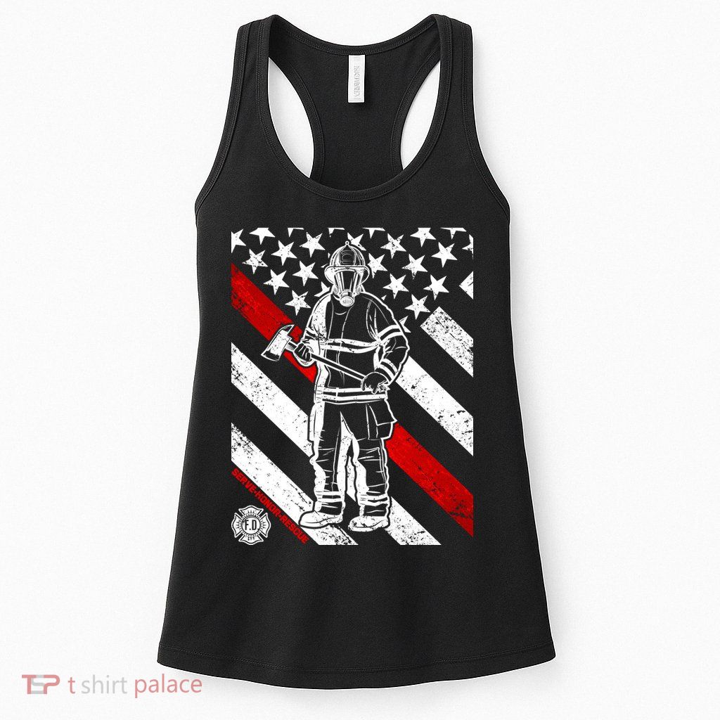 Firefighter Thin Red Line Serve Honor Rescue Womens Tank Top