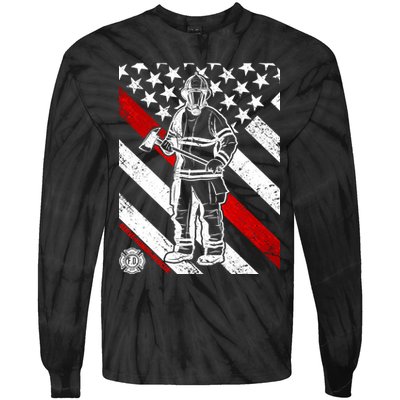 Firefighter Thin Red Line Serve Honor Rescue Tie-Dye Long Sleeve Shirt
