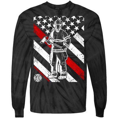 Firefighter Thin Red Line Serve Honor Rescue Tie-Dye Long Sleeve Shirt