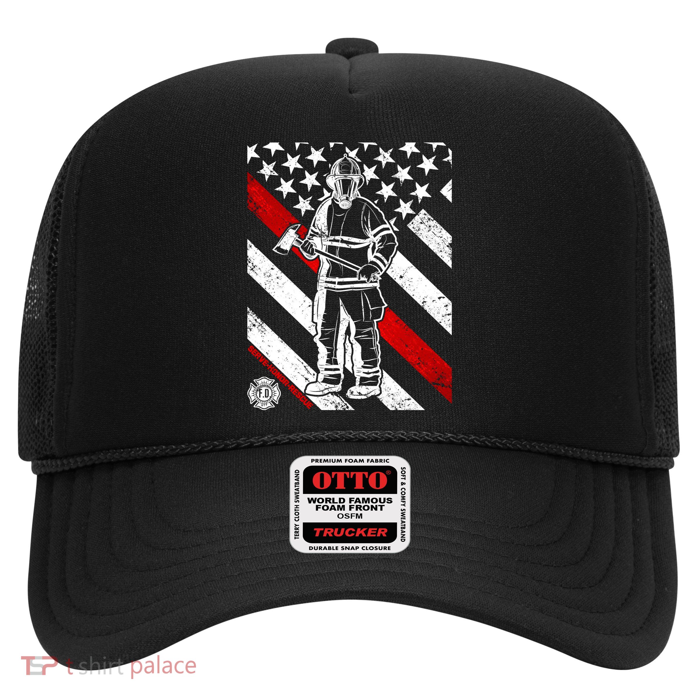 Firefighter Thin Red Line Serve Honor Rescue Trucker Hat