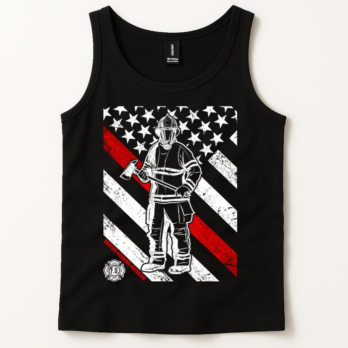 Firefighter Thin Red Line Serve Honor Rescue Tank Top