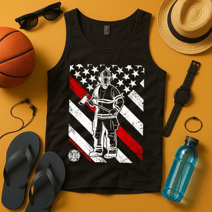 Firefighter Thin Red Line Serve Honor Rescue Tank Top
