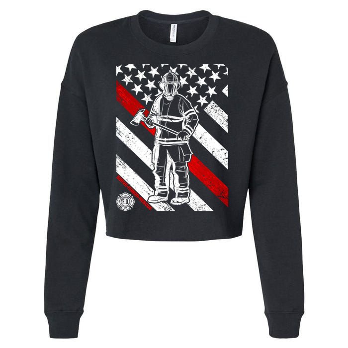 Firefighter Thin Red Line Serve Honor Rescue Cropped Pullover Crew