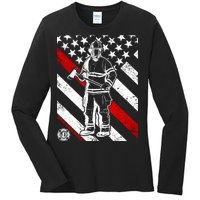 Firefighter Thin Red Line Serve Honor Rescue Ladies Long Sleeve Shirt