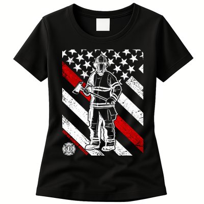 Firefighter Thin Red Line Serve Honor Rescue Womens T-Shirt