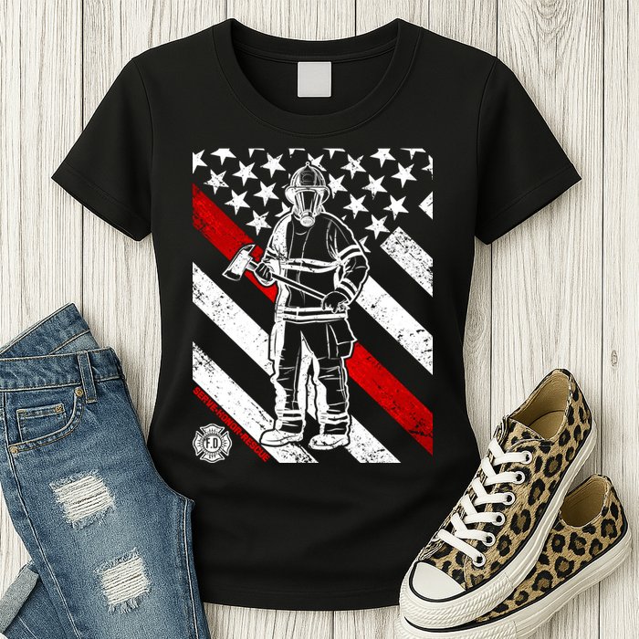 Firefighter Thin Red Line Serve Honor Rescue Womens T-Shirt
