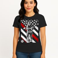Firefighter Thin Red Line Serve Honor Rescue Womens T-Shirt