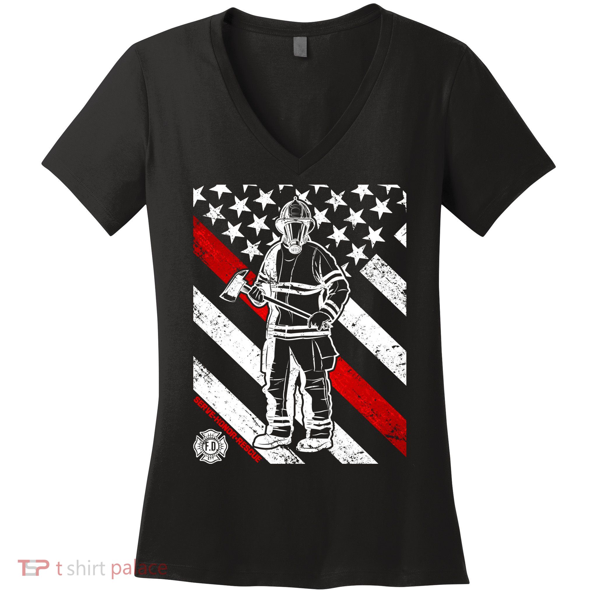 Firefighter Thin Red Line Serve Honor Rescue Women's V-Neck T-Shirt