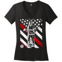 Firefighter Thin Red Line Serve Honor Rescue Women's V-Neck T-Shirt
