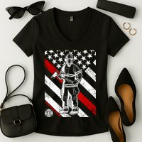 Firefighter Thin Red Line Serve Honor Rescue Women's V-Neck T-Shirt