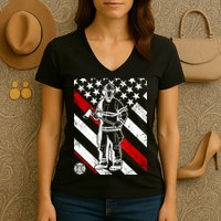 Firefighter Thin Red Line Serve Honor Rescue Women's V-Neck T-Shirt