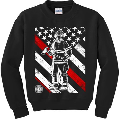 Firefighter Thin Red Line Serve Honor Rescue Kids Sweatshirt