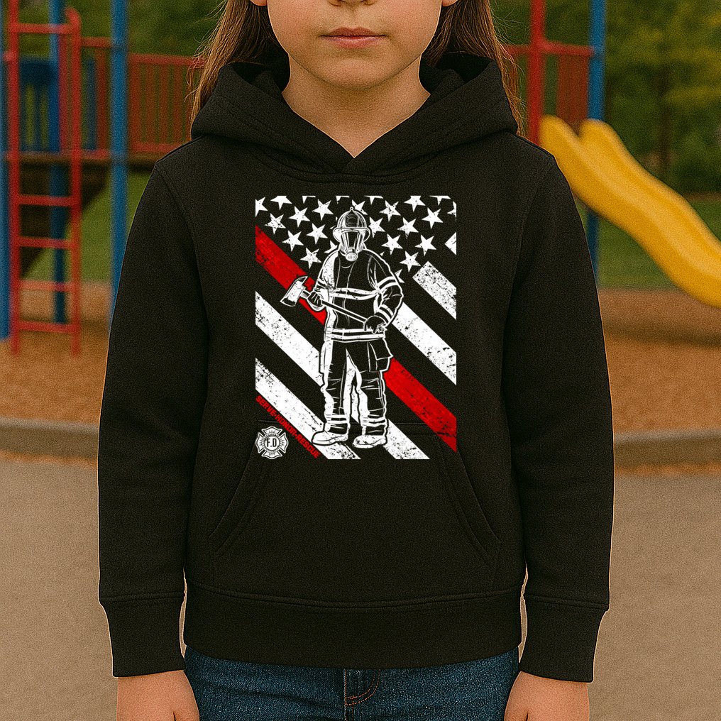 Firefighter Thin Red Line Serve Honor Rescue Kids Hoodie